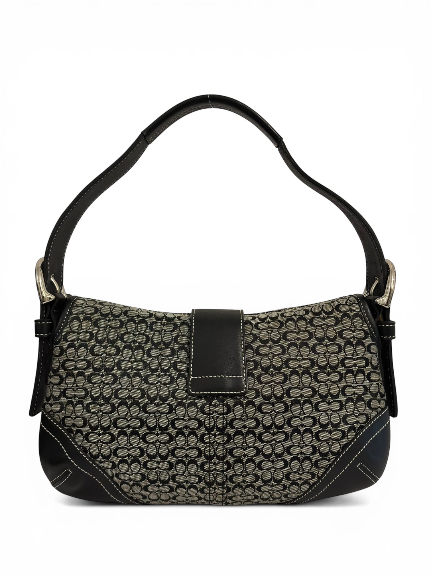 Coach Soho Black & Grey Signature Canvas & Leather Vintage Hobo Shoulder Bag