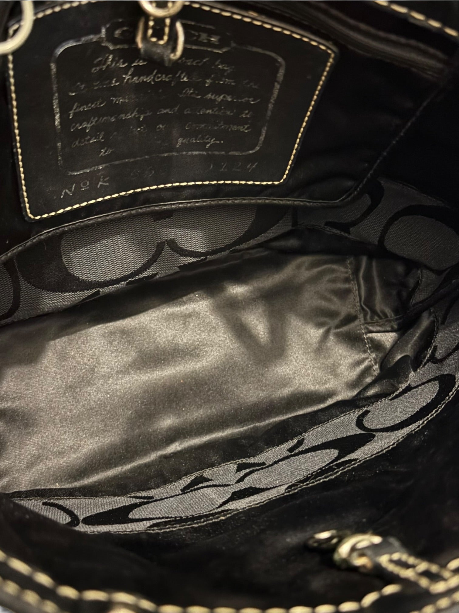 Coach Black Signature Metallic Stripe Canvas & Leather Tote Shoulder Bag