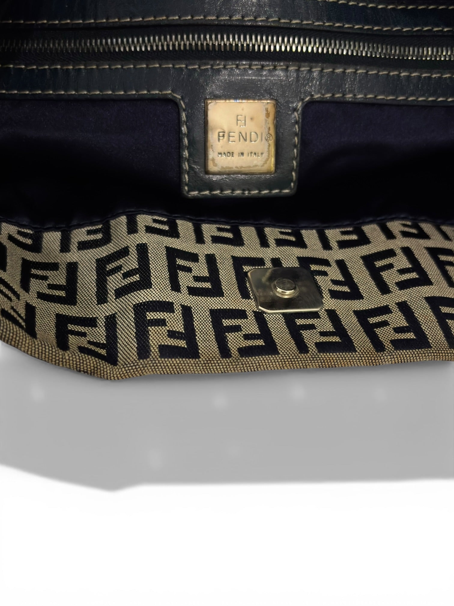 Fendi Zucchino Vitello Brown Grey Navy Monogram Zucca Vintage Tote Shoulder Bag