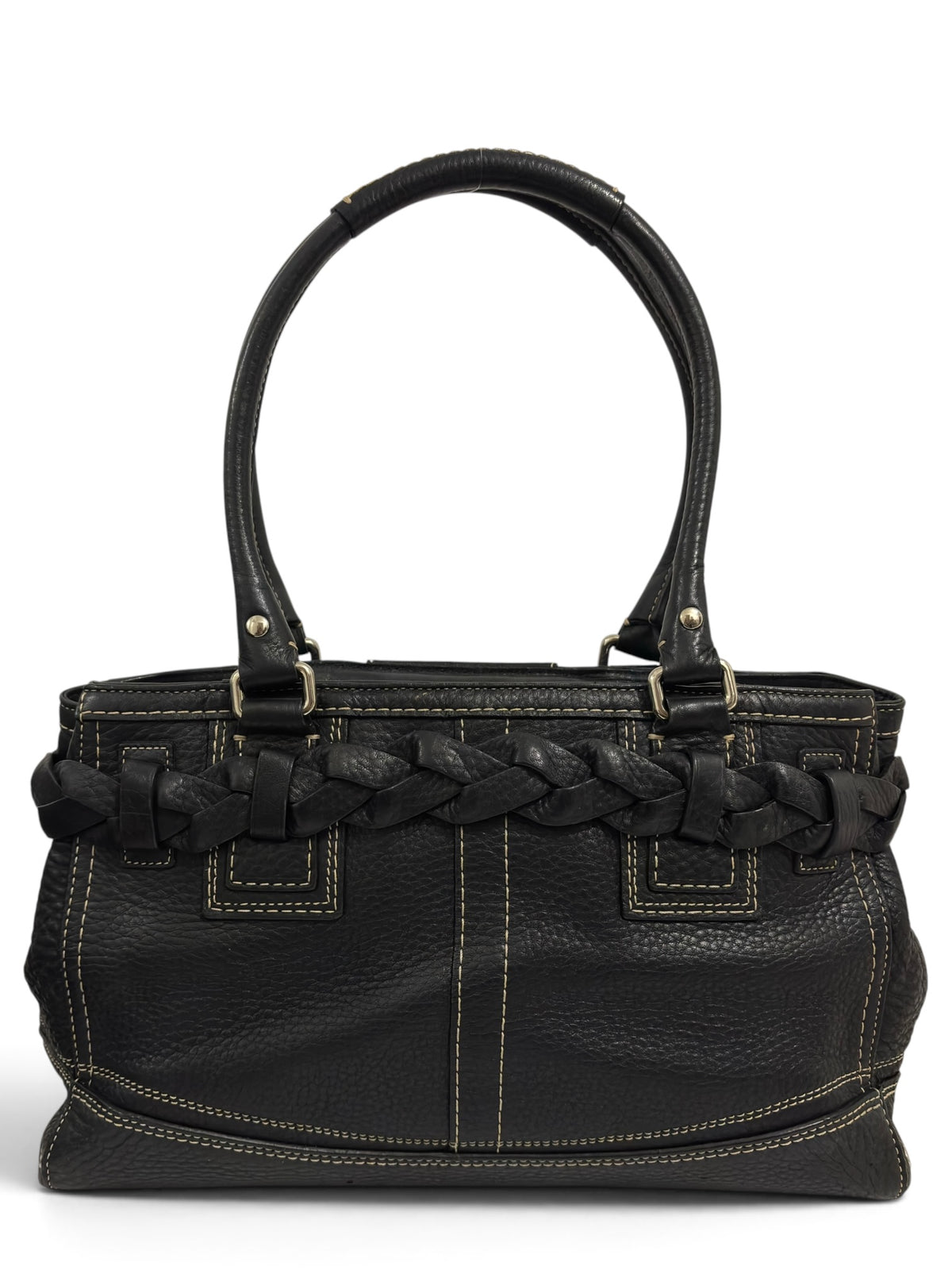Vintage Coach Hamptons Bag F13084 Black Pebbled Leather Braided Tote