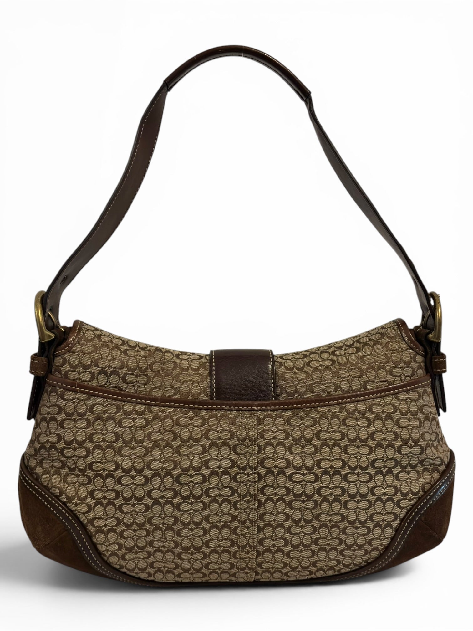Coach Brown & Beige Signature Soho Flap Buckle Canvas Suede & Leather Hobo Shoulder Bag
G04J-6808