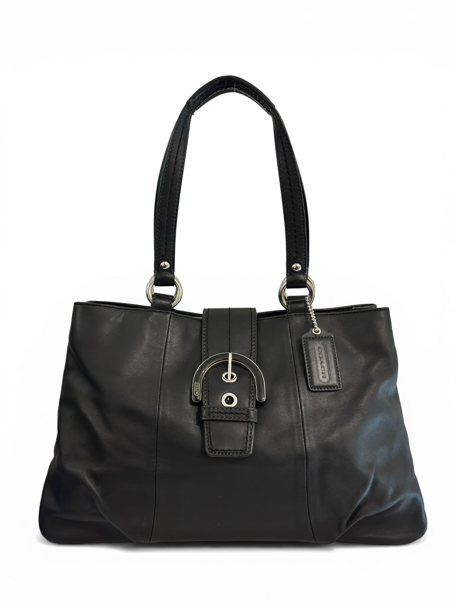 Coach Soho Black Leather Buckle East West Tote Shoulder Bag