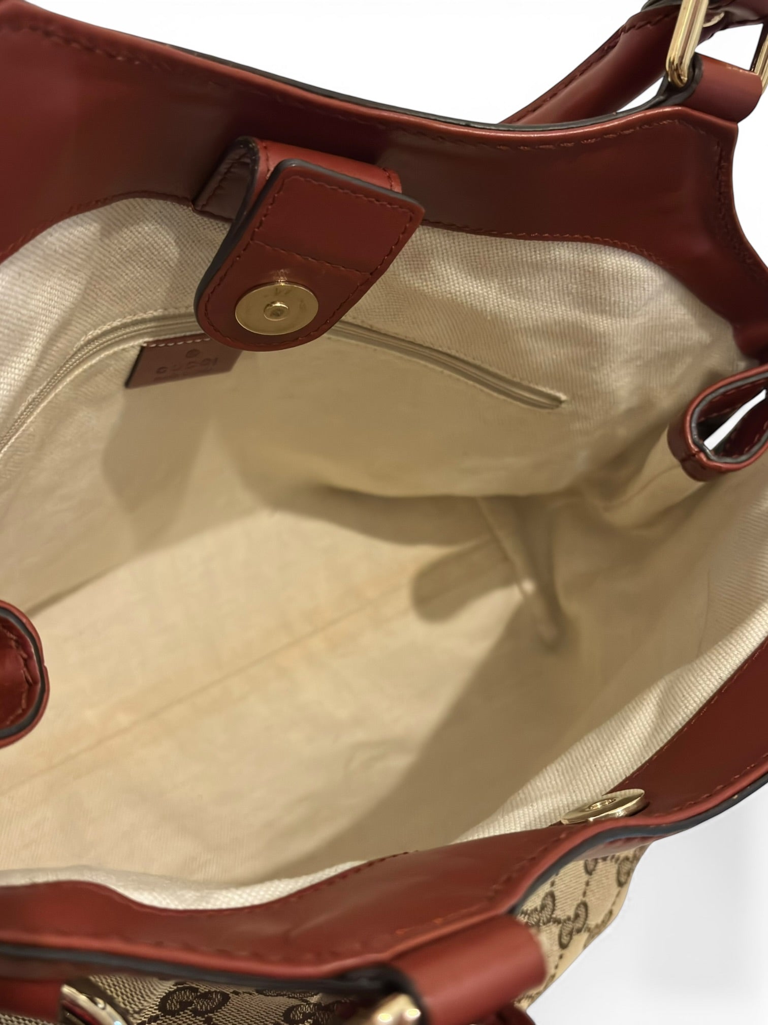 Gucci Sukey Brown & Red Leather & Canvas Monogram Tote Shoulder Bag