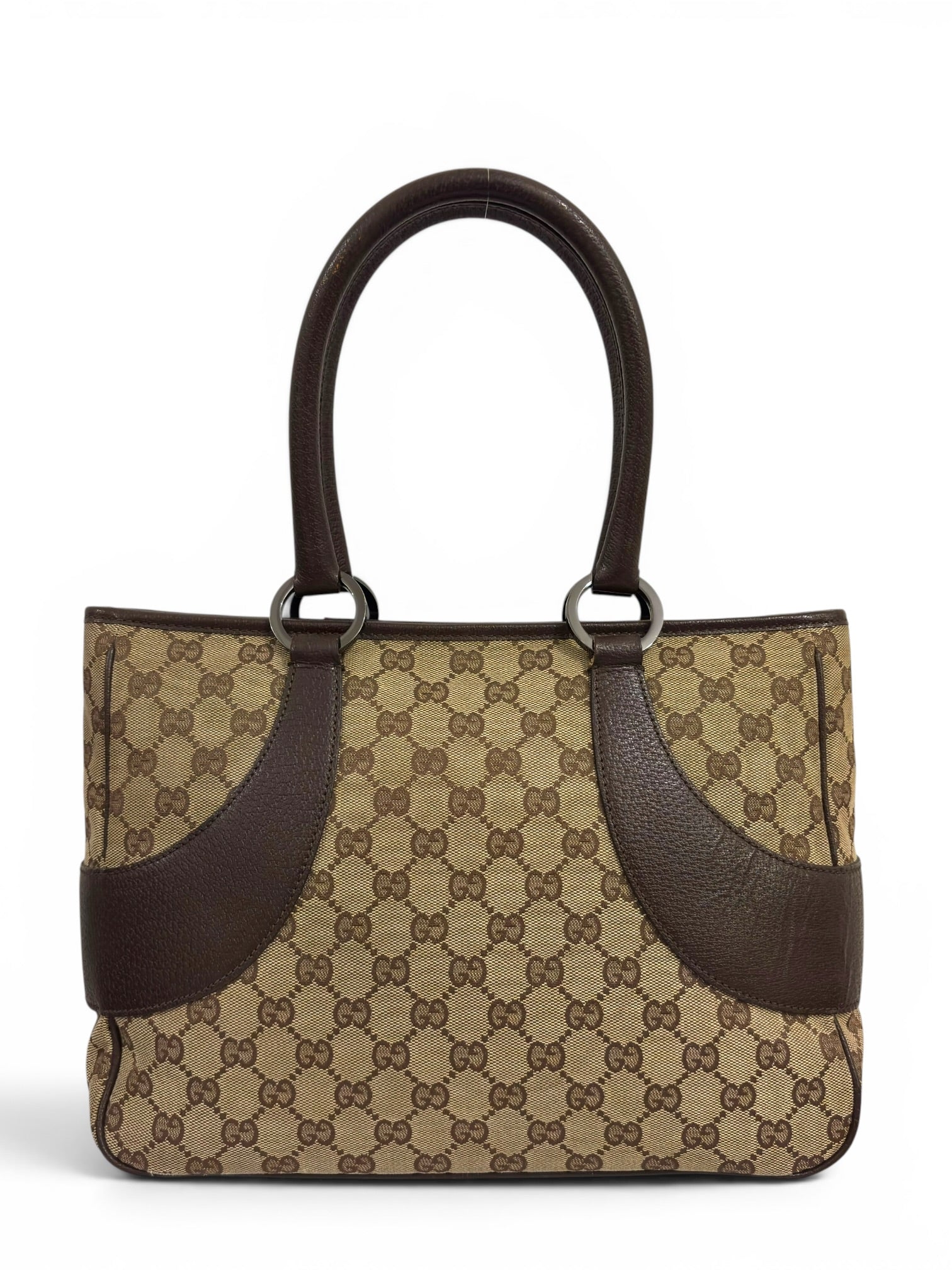 Gucci GG Large Tote Brown / Beige Canvas & Leather Shopping Tote Vintage 002214 Shoulder
Bag