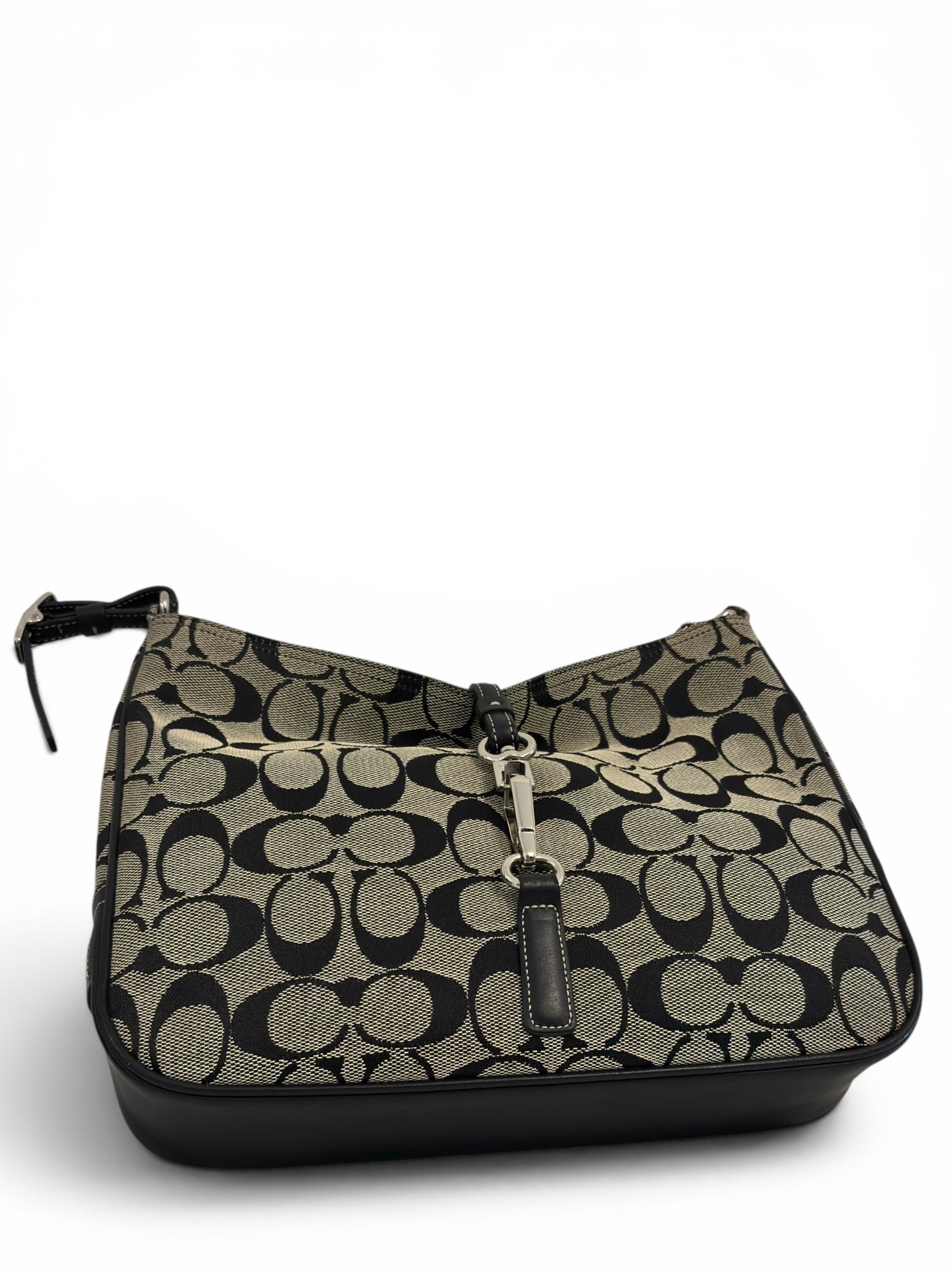 Coach Hampton Signature Clip Grey & Black Canvas
& Leather Hobo Vintage Shoulder Bag