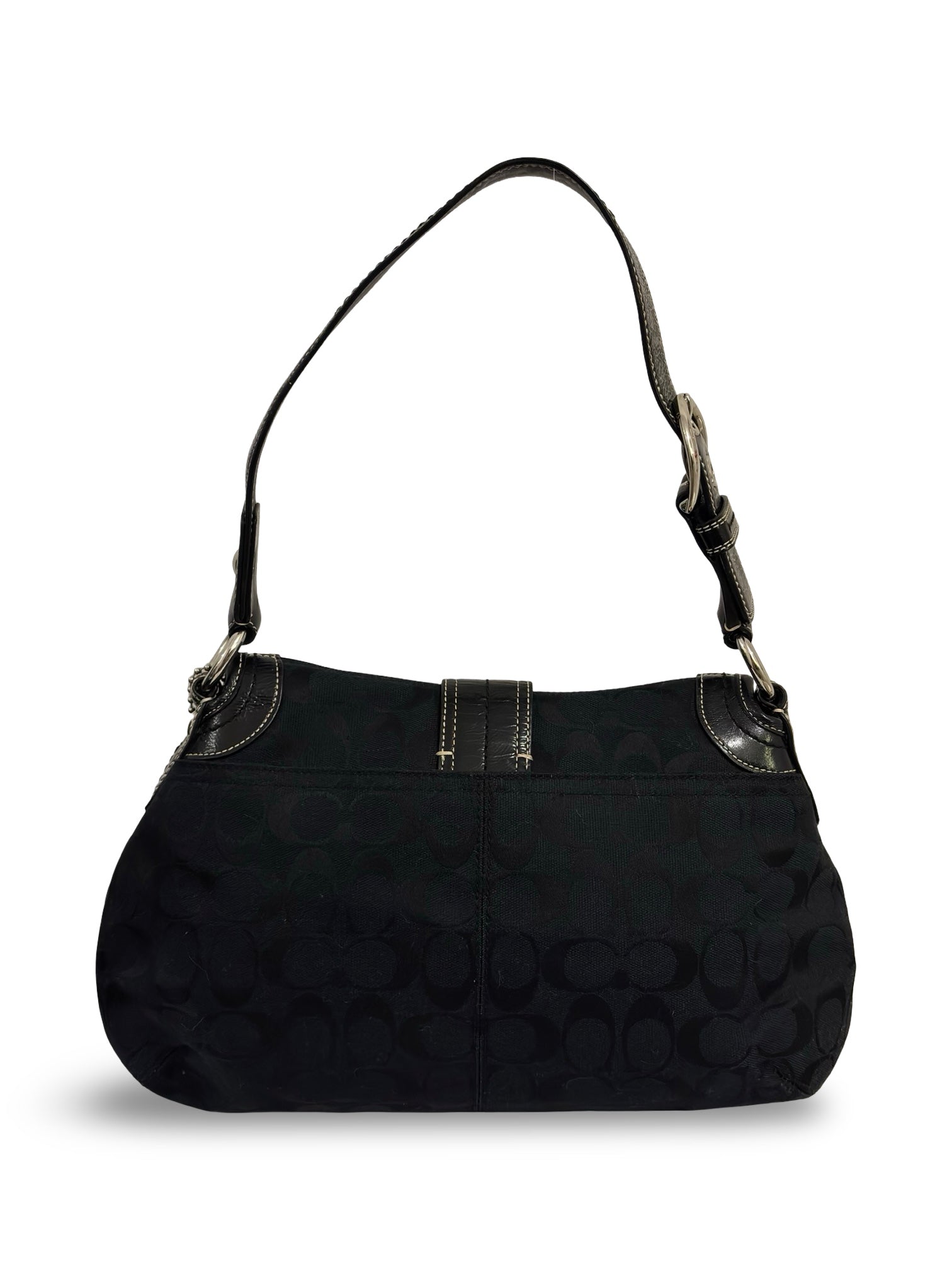Coach Black ‘Soho’ Signature Canvas & Patent Leather Vintage Buckle Shoulder Bag
