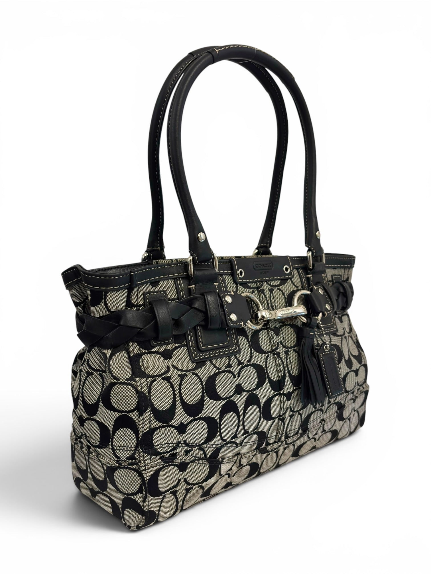 Vintage Coach Hamptons Signature Black & Grey Shoulder
Bag F15665