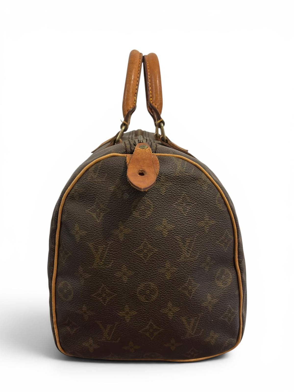 Louis Vuitton Speedy 35 Monogram Canvas & Leather Made In France Top Handle Boston Handbag