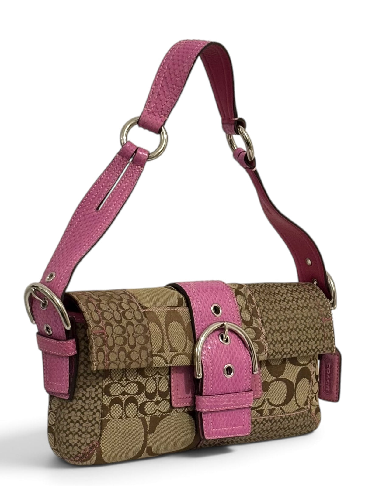 Vintage Coach 3689 Soho Patchwork Shoulder Bag Pink Python Trim