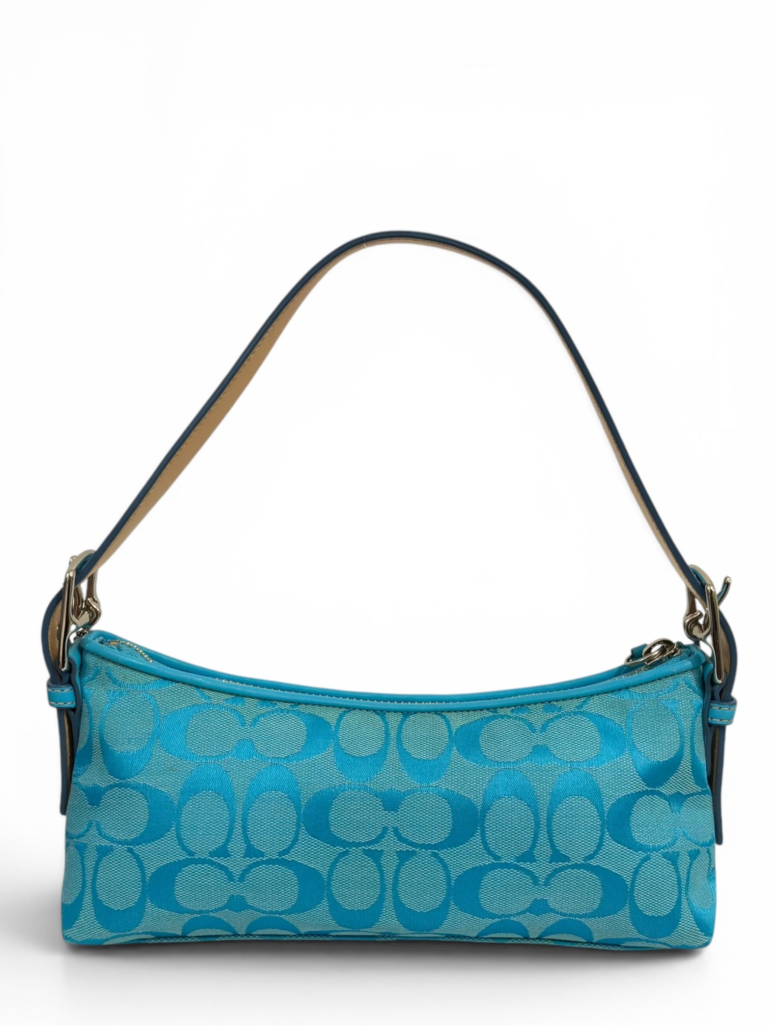 Coach Rare East West Blue Turquoise Signature
Baguette Vintage 6371 Shoulder Bag