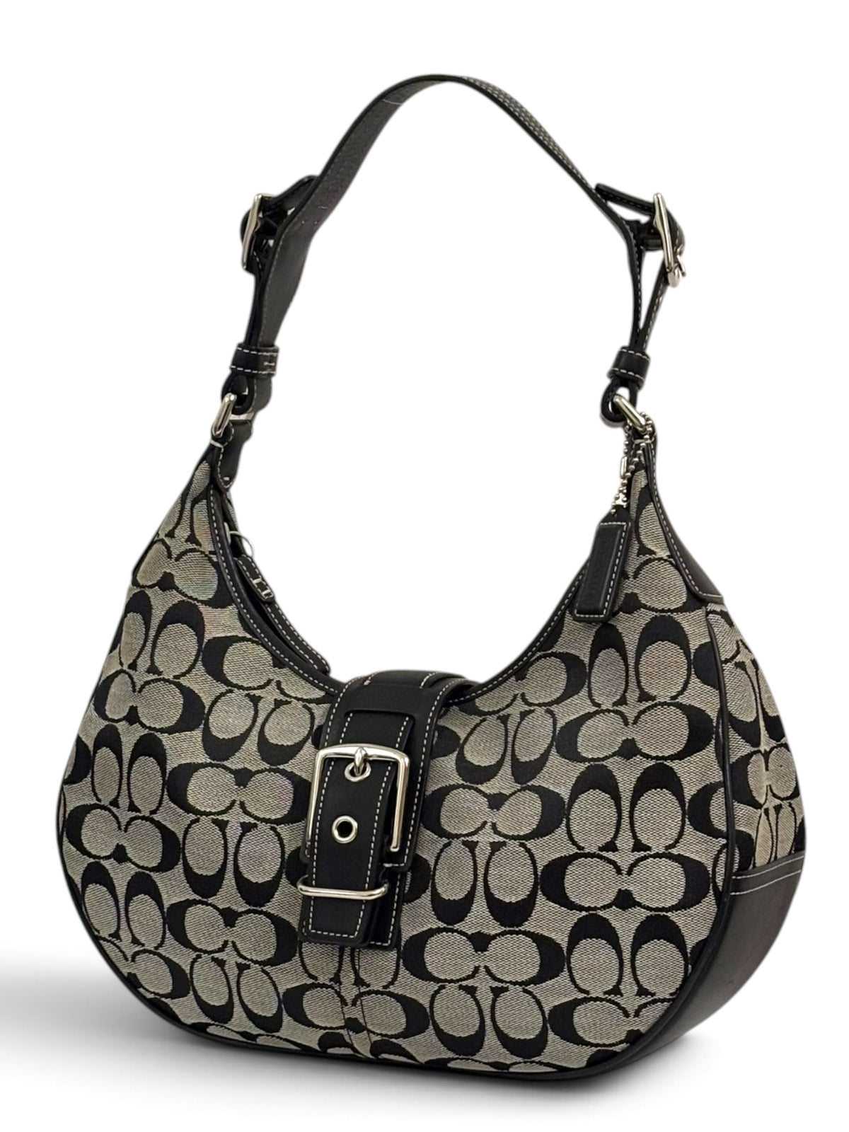 Vintage Coach Soho Bag 6363 Signature Black Grey Hobo Shoulder Bag