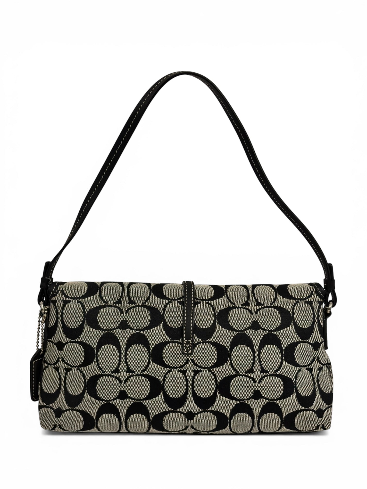 Coach Black & Grey Signature Hampton Clip Canvas & Leather 2000's Shoulder Bag