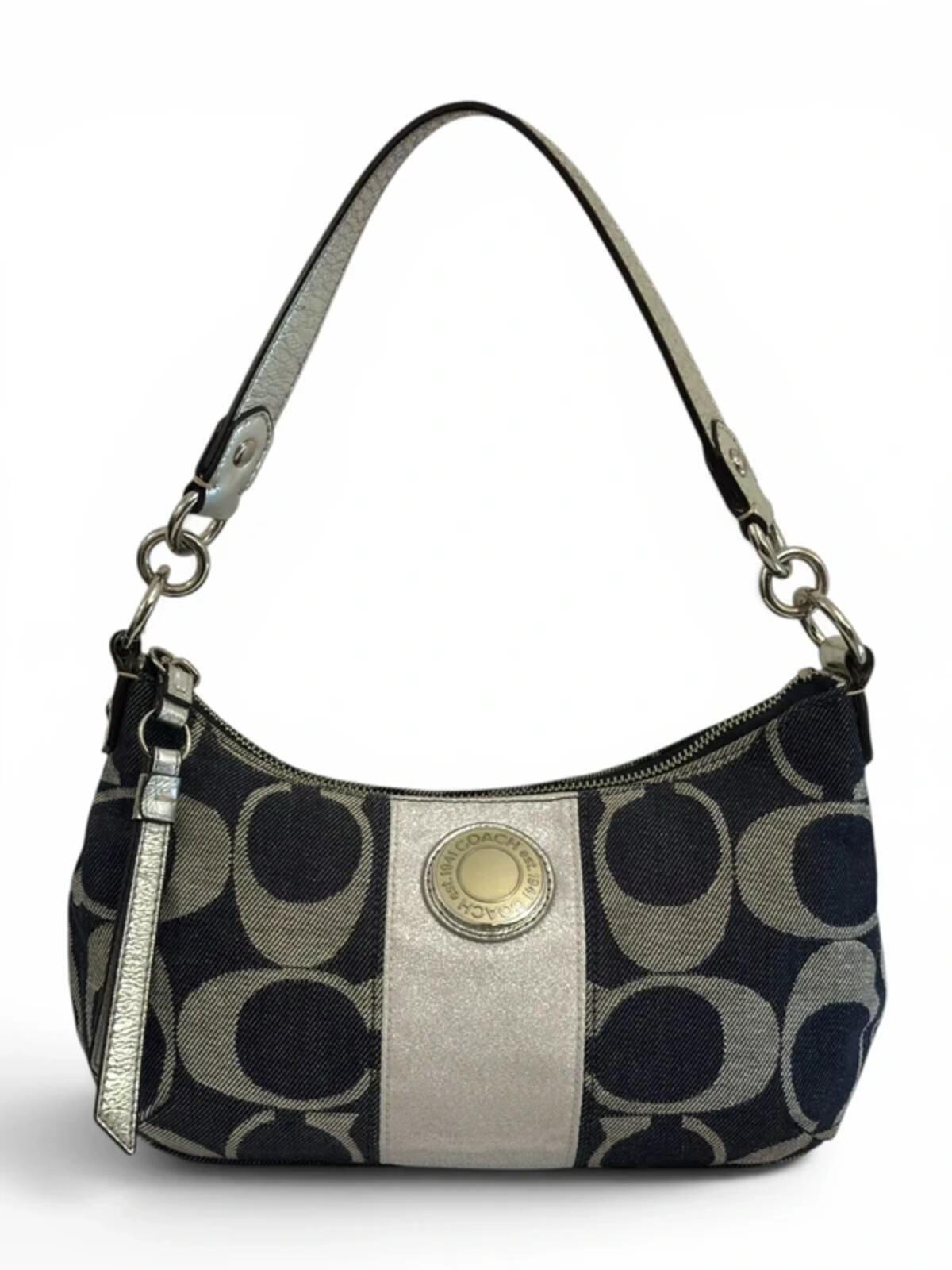Coach Denim Blue & Silver Demi Signature Baguette Rare F19694 Shoulder Bag