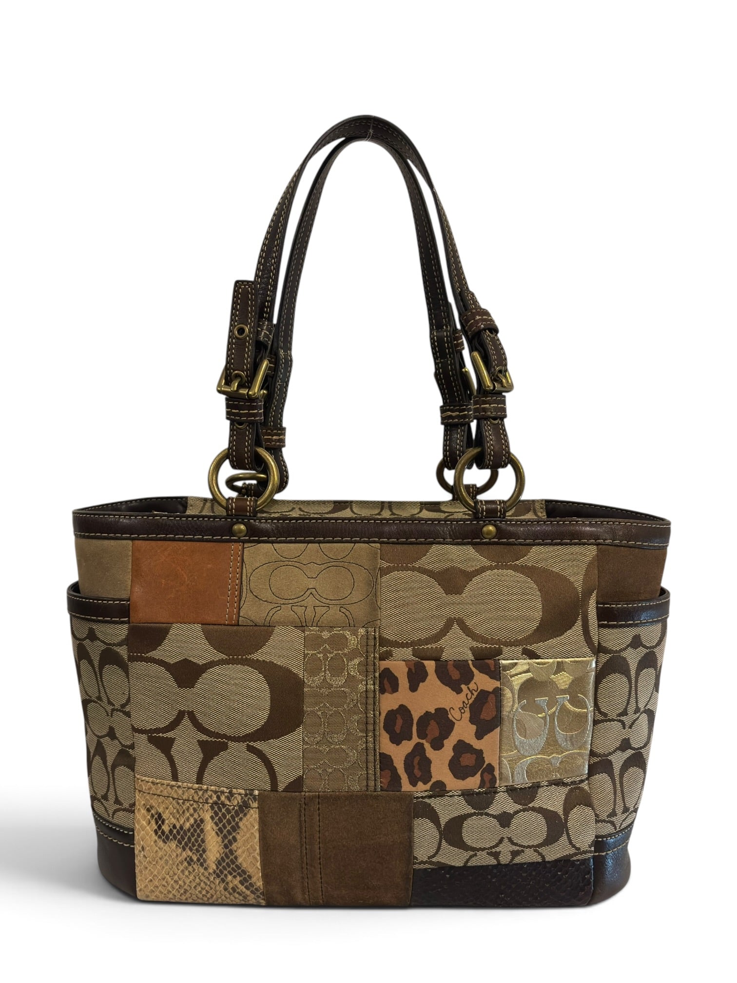 Vintage Coach Patchwork Brown Cheetah Animal
Print Gallery Tote Shoulder Bag