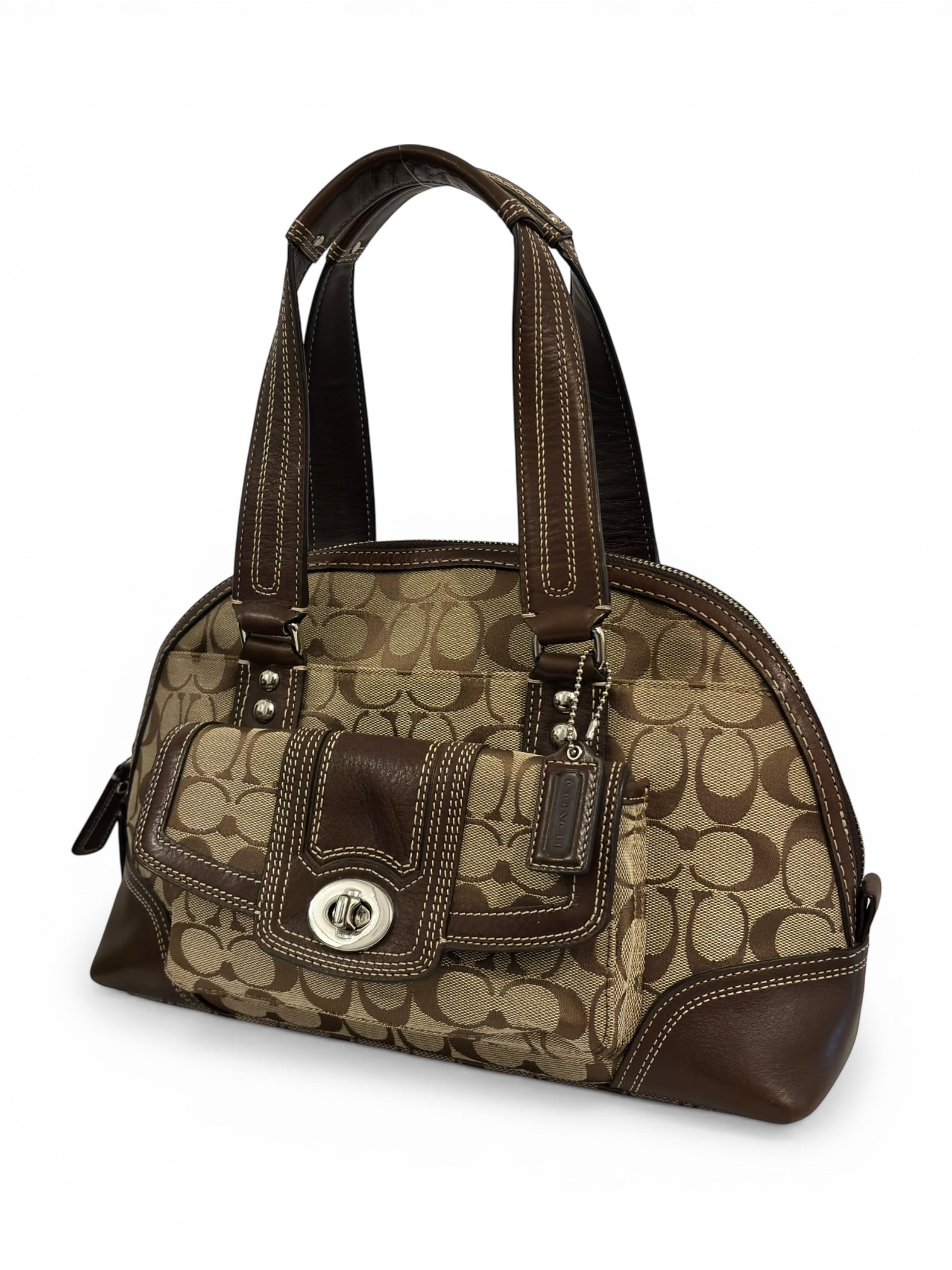 Coach Brown Signature Hamptons Canvas & Leather Dome Shoulder Bag