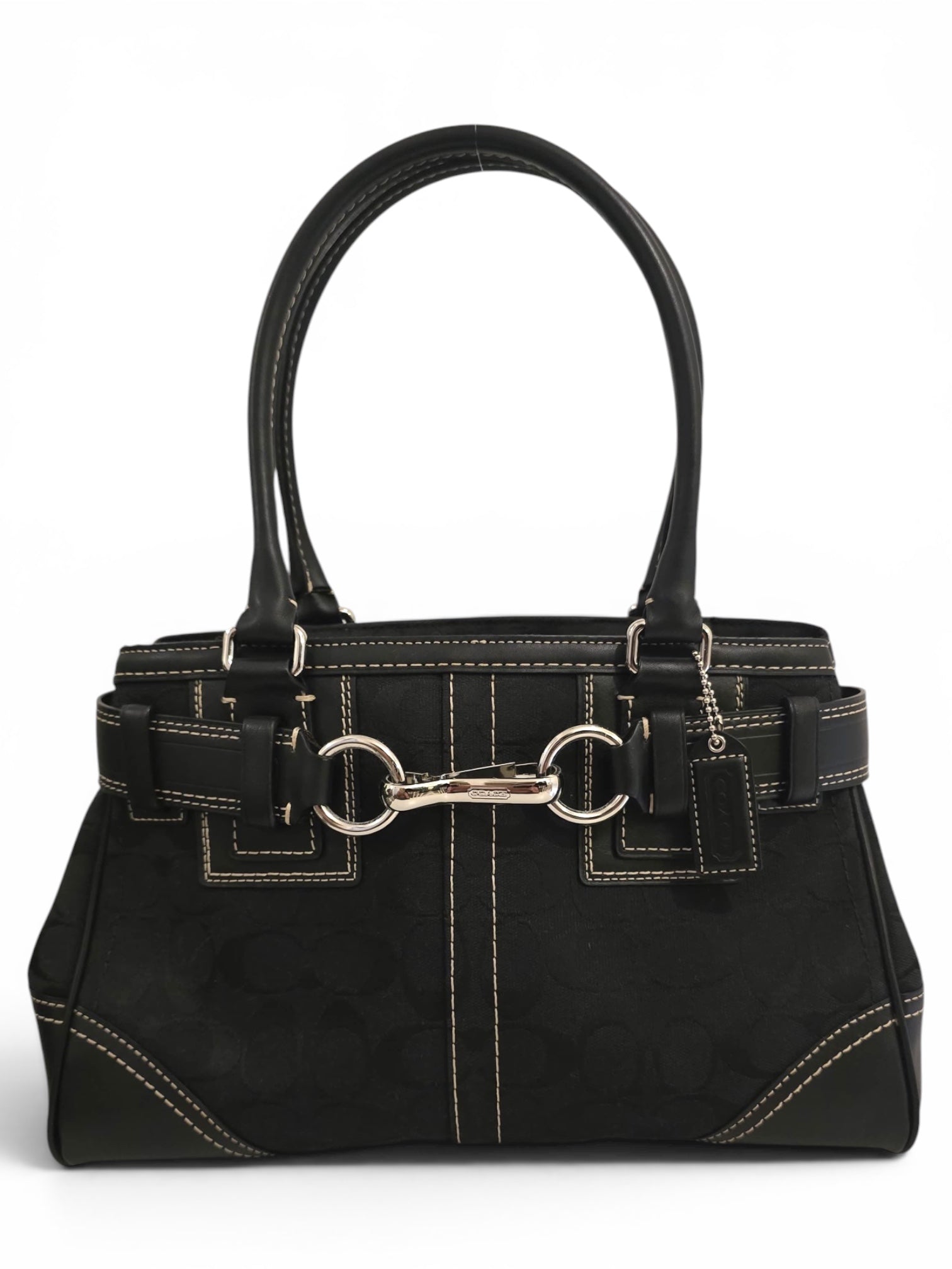 Vintage Coach Black Hampton Canvas Clip Tassel
Belted Tote Shoulder Bag F10245