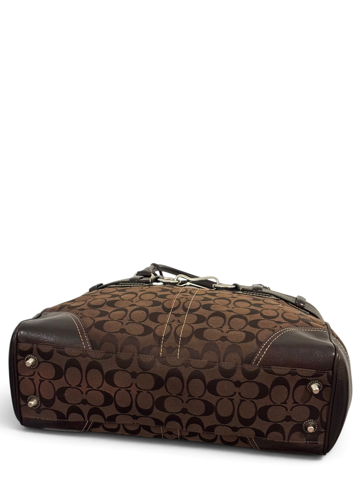 Vintage Coach Hamptons Bag F10246 Signature Chocolate Brown Clip Tote