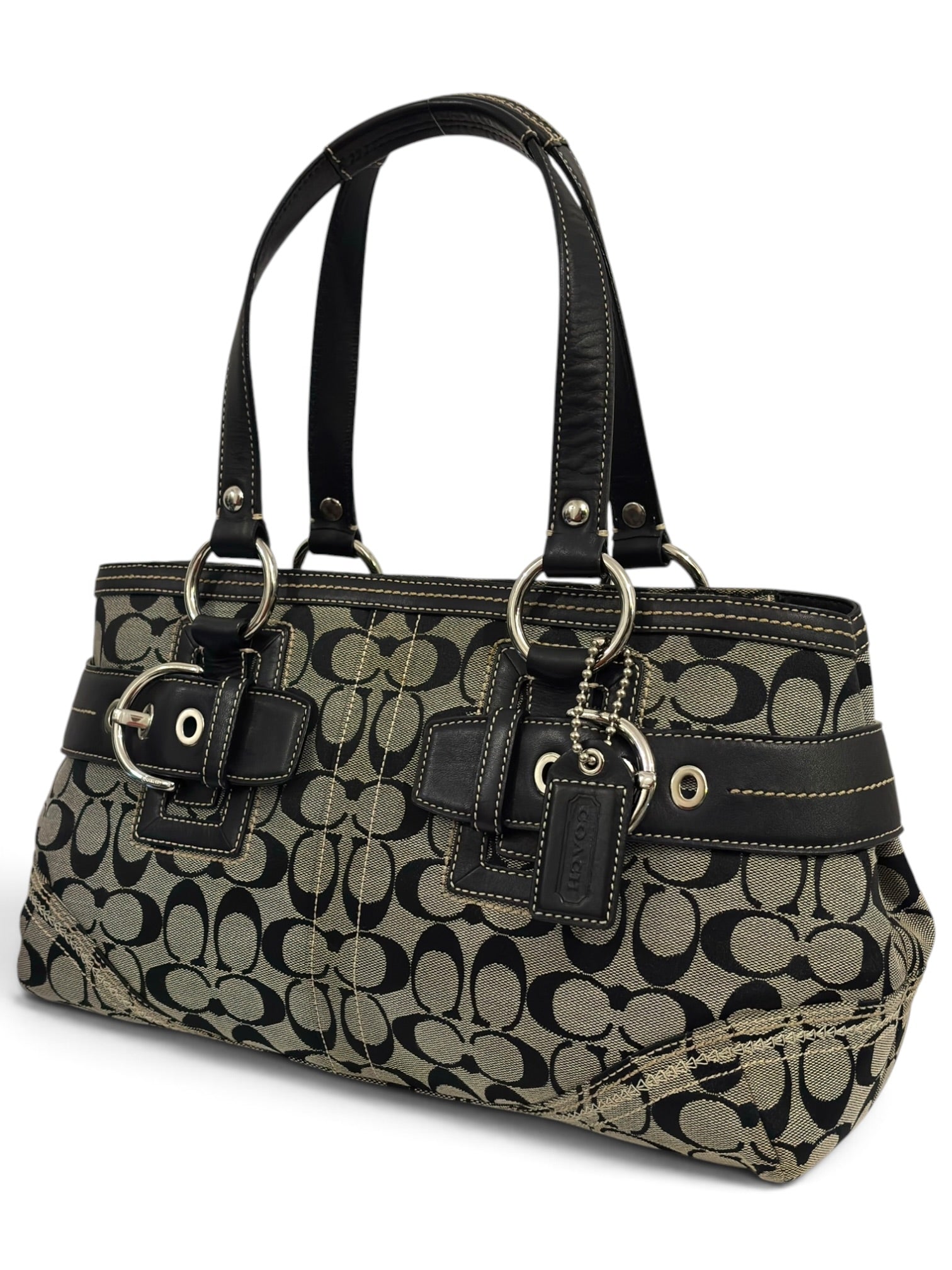 Vintage Coach Bag Y2K Signature Canvas Black Leather Shoulder Soho Tote Handbag 10625