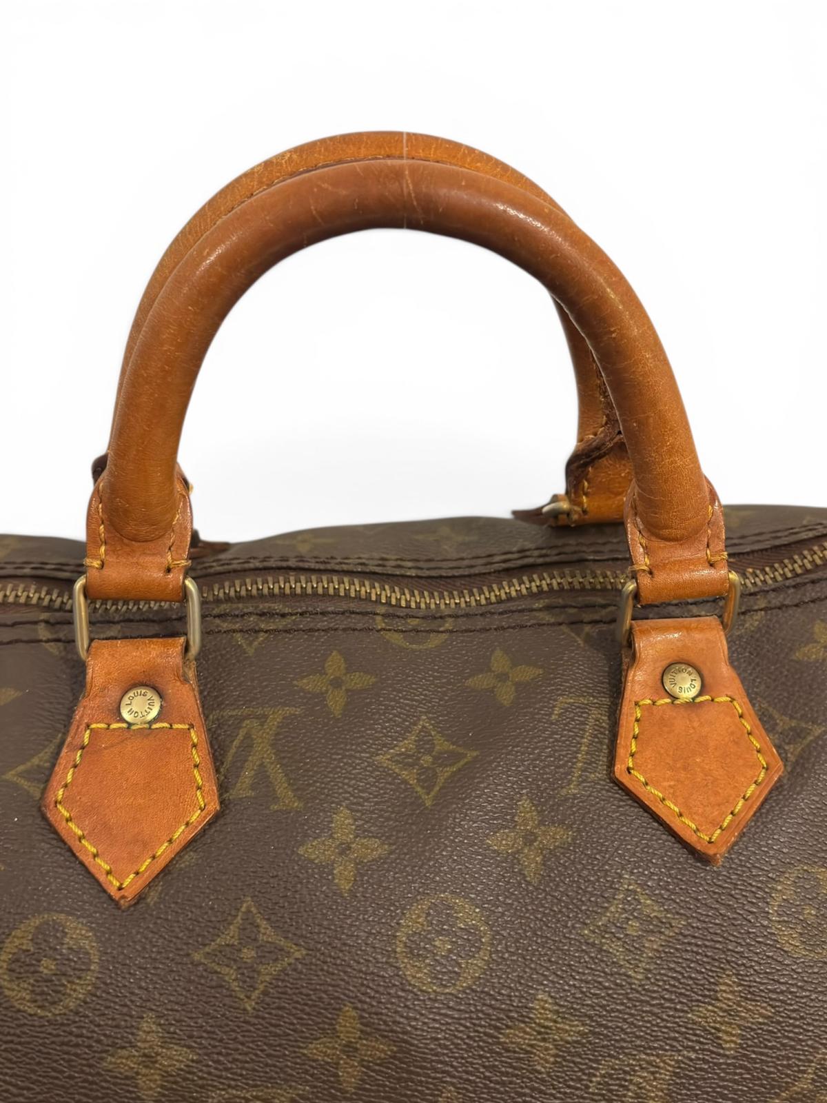 Louis Vuitton Speedy 35 Monogram Canvas & Leather Made In France Top Handle Boston Handbag