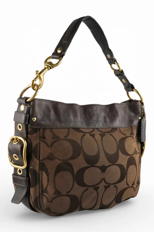 Coach Brown Signature Vintage Carly Canvas & Leather Shoulder Bag