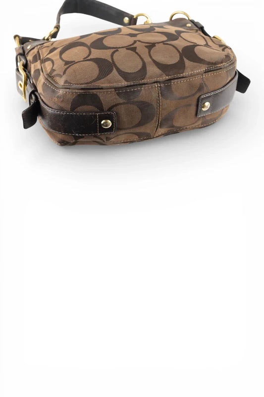 Coach Brown Signature Vintage Carly Canvas & Leather Shoulder Bag