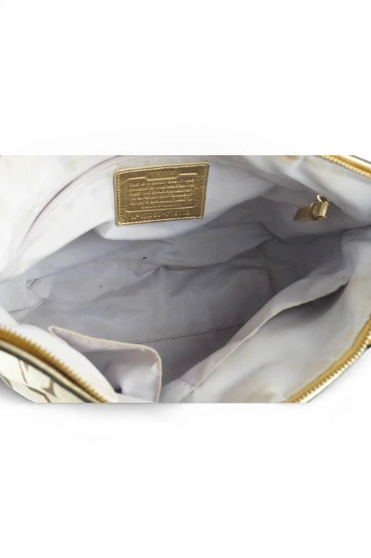 Coach Brown & Gold Metallic Signature Stripe Tote Shoulder Bag