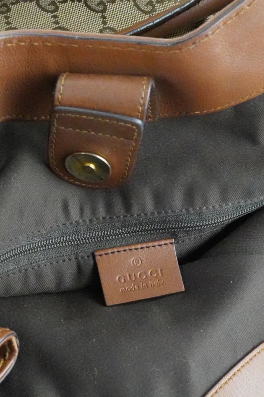 Gucci Brown Sukey Large Canvas & Leather Monogram Tote Shoulder Bag