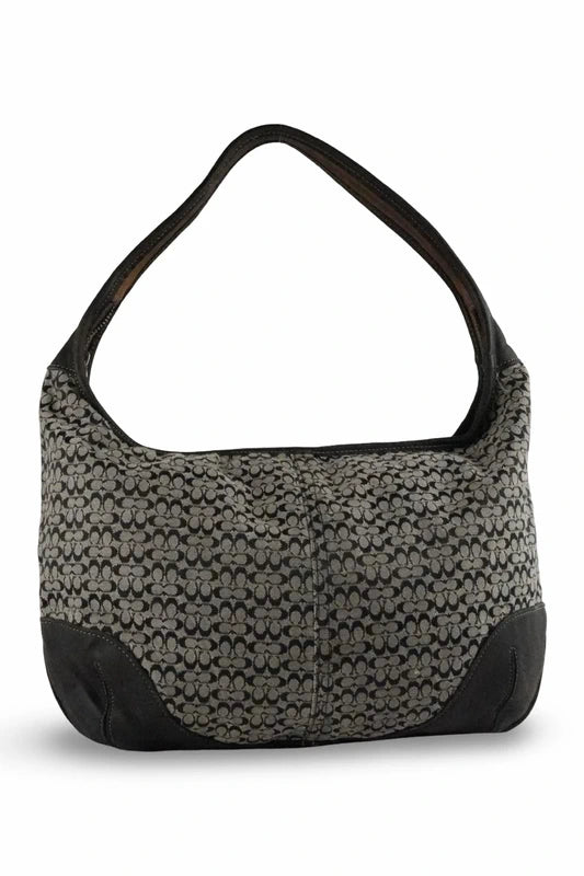 Coach Black & Grey Slouchy Ergo Hobo Signature Canvas & Leather Shoulder Bag