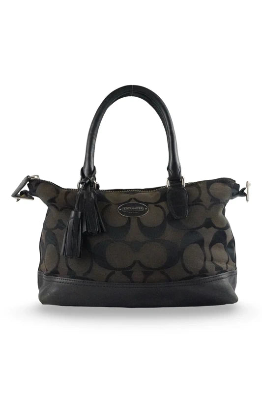 Coach Black & Brown Legacy Molly East West Signature Canvas & Leather Handbag