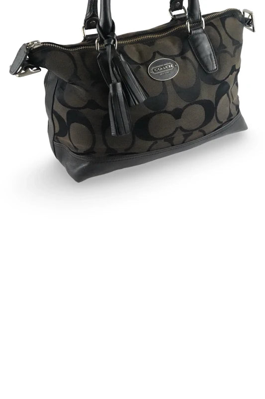 Coach Black & Brown Legacy Molly East West Signature Canvas & Leather Handbag