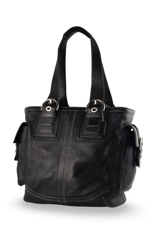 Coach XL Black Smooth Leather Soho Buckle Vintage Tote Shoulder Bag