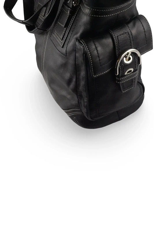 Coach XL Black Smooth Leather Soho Buckle Vintage Tote Shoulder Bag