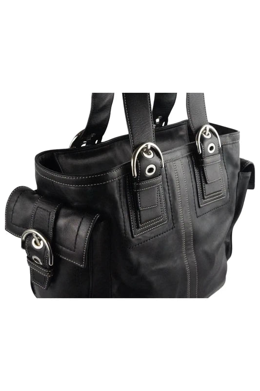 Coach XL Black Smooth Leather Soho Buckle Vintage Tote Shoulder Bag