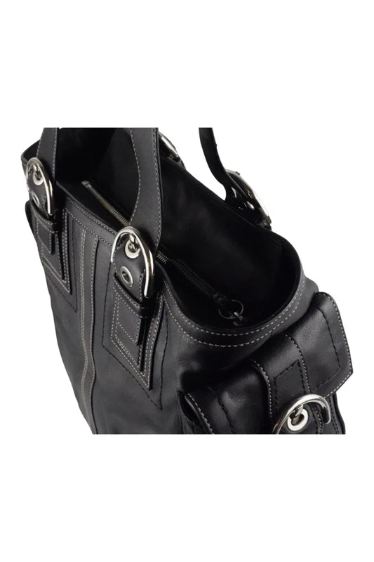 Coach XL Black Smooth Leather Soho Buckle Vintage Tote Shoulder Bag