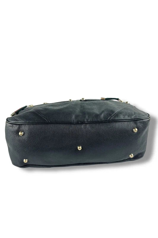 Gucci Black Leather Green & Red Vintage Web Chain Prince Boston Shoulder Bag