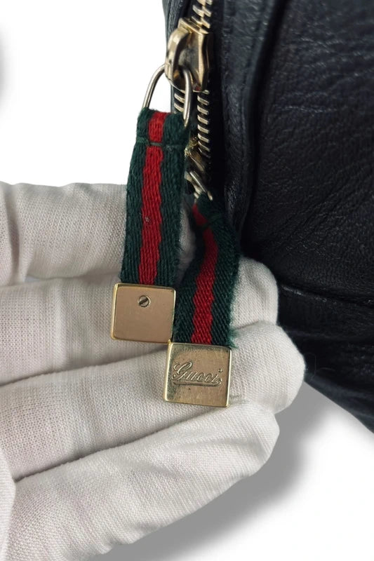 Gucci Black Leather Green & Red Vintage Web Chain Prince Boston Shoulder Bag