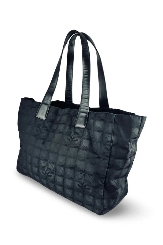 Chanel Black Travel Line Nylon Quilted Tote Bag