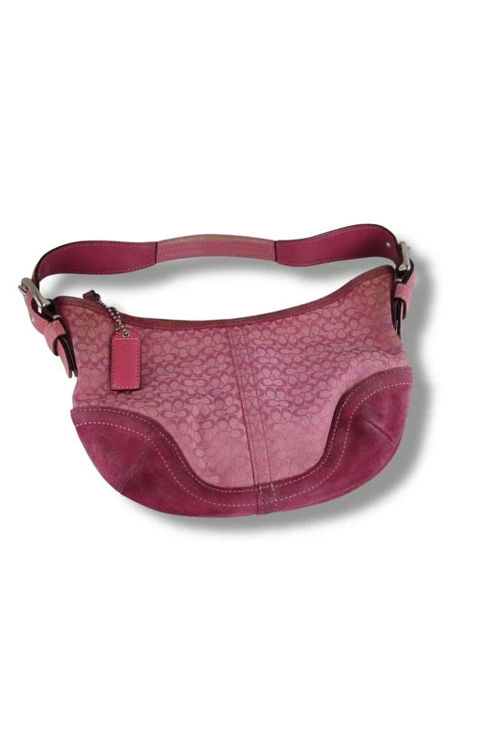 Coach Pink Signature Soho Canvas & Suede Hobo Shoulder Bag