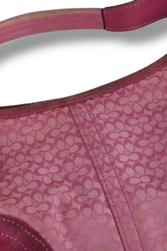 Coach Pink Signature Soho Canvas & Suede Hobo Shoulder Bag