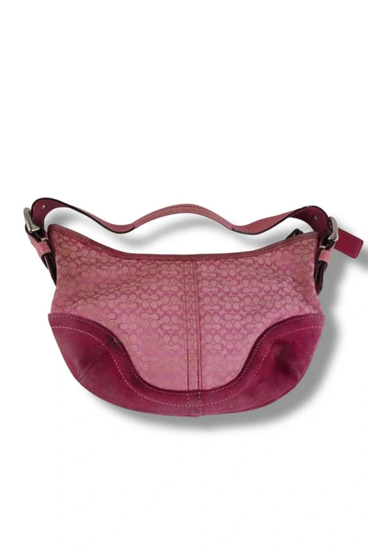 Coach Pink Signature Soho Canvas & Suede Hobo Shoulder Bag