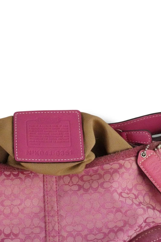 Coach Pink Signature Soho Canvas & Suede Hobo Shoulder Bag