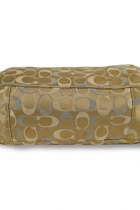 Coach East West Gallery Signature Sateen Canvas & Leather Blue & Beige / Brown Tote Shoulder Bag