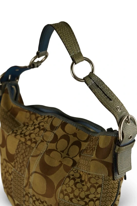 Coach Signature Patchwork Hobo Bag Brown & Blue Leather Snake Print Shoulder Bag