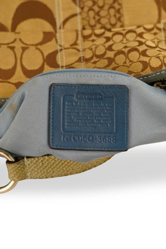 Coach Signature Patchwork Hobo Bag Brown & Blue Leather Snake Print Shoulder Bag