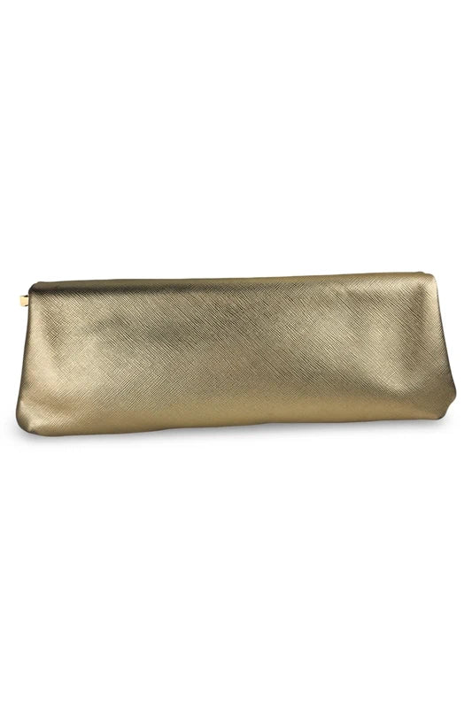 Prada Gold (Platino) Saffiano Lux Leather Metallic Clutch Evening Bag