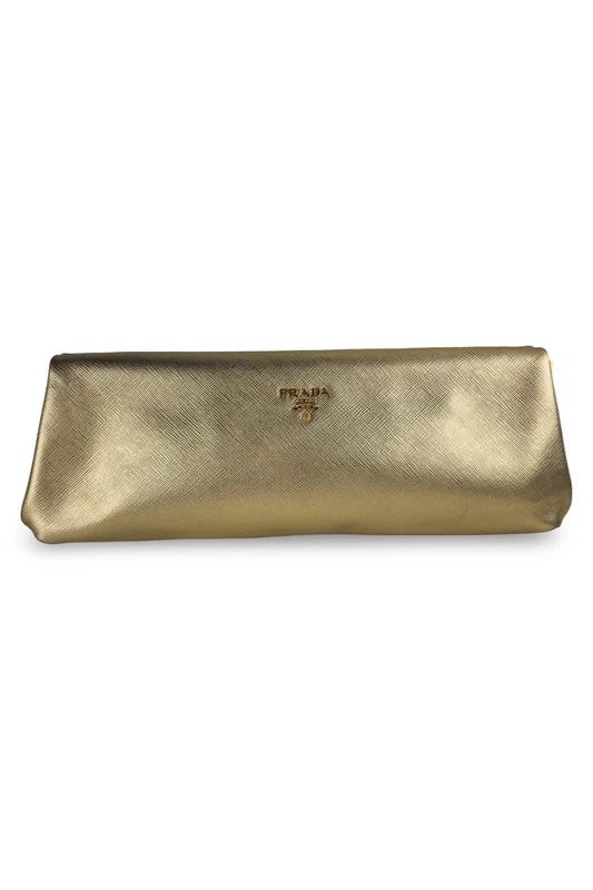 Prada Gold (Platino) Saffiano Lux Leather Metallic Clutch Evening Bag