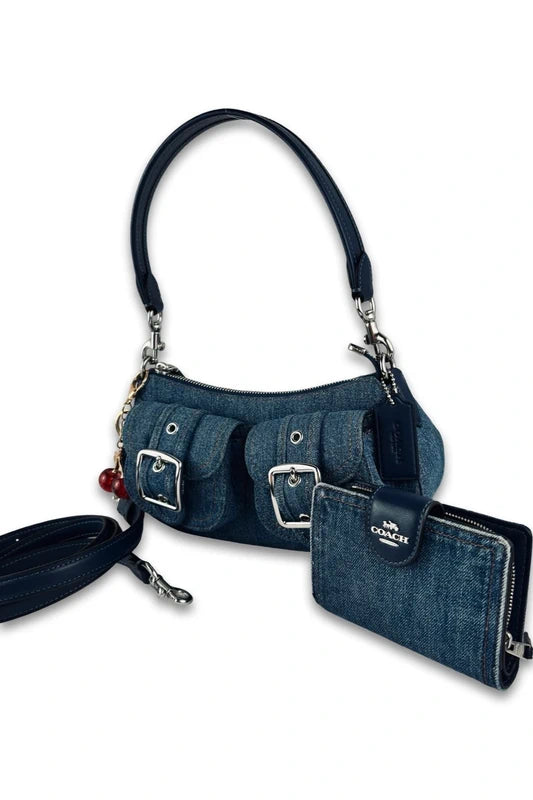 Coach Blue Denim & Leather Ashton Shoulder Bag & Purse Set