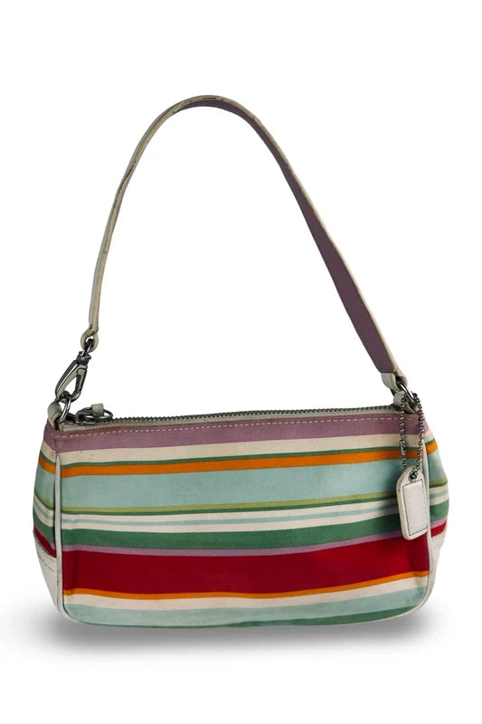 Coach Hampton Multicolour Striped Spring Satin & White Leather Mini Shoulder Bag