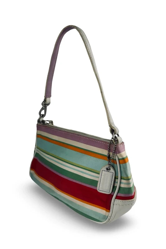Coach Hampton Multicolour Striped Spring Satin & White Leather Mini Shoulder Bag