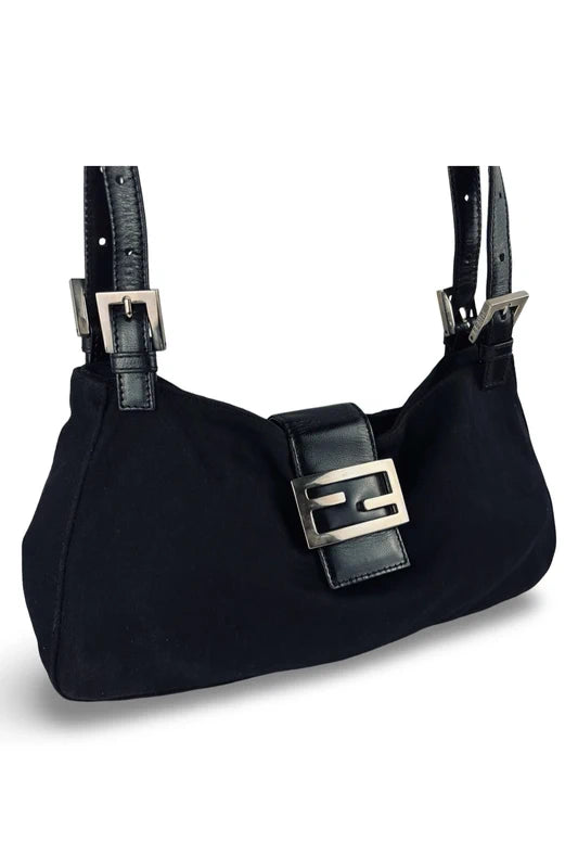 Fendi Black Mamma Baguette Double Strap Shoulder Bag